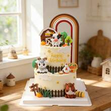 6 piezas Decoraciones de pastel de fiesta de granja, ¡Animales de granja curativos! Figuras de goma suaves de vaca, poni, oveja con ojos grandes y estilo lindo. Decoración de fiesta con tema de granja, decoración de mesa de postres. Las decoraciones de cumpleaños de animales de granja se pueden usar no solo para pasteles, sino que también tienen valor decorativo. Se pueden usar como recuerdos o decoración del hogar. - Multicolor - Ver 2