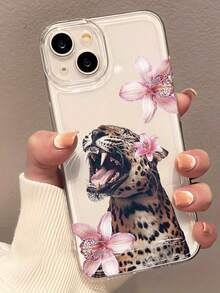 1个少女风花卉豹纹透明手机壳，兼容 17、16、16e、15、14、13、12、11 Pro Max、X、XR、XS、8、7 Plus，保护套 - 無色 - 查看 3
