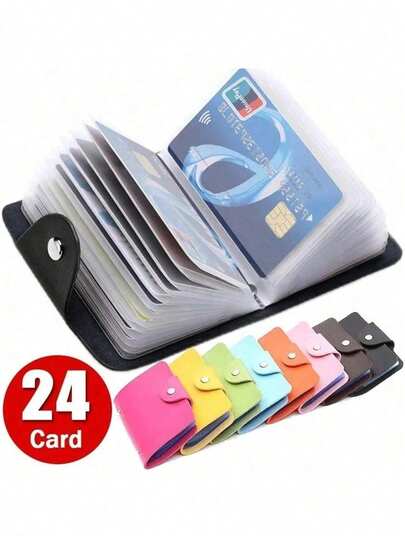 24 Slots Card Holder, Minimalist Solid Color Pocket Card Case, Unisex Credit Card ID Card Organizer Wallet, Genuine Leather Card Wallet, Women's Travel Essential Mini Wallet Card Holder, Suitable For Daily Use, Travel, Commuting, Shopping And Business Trips. Essential For Women, Men, Students, Office Workers, Travelers And Minimalists. Great Gift Choice For Birthday, Anniversary, Holidays, Valentine's Day