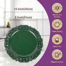 Gifturbo - 6 platos de carga verdes cargadores redondos de 13 pulgadas para platos de cena con borde grabado clásico cargadores de platos de plástico antiguo para fiestas de Navidad juegos de mesa boda - Navidad verde antiguo - Ver 3