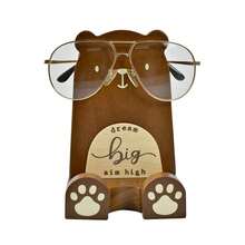 I'm Wood Multipurpose Eyeglass Phone Pen & Pencil Holder Stand Stationery Desk Box Organizer Accessories, Home Office Desktop Decor Birthday Graduation Gifts "Dream Big Aim High"(Bear) - Bear - 查看 5