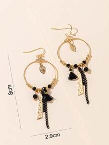 1 Pair Women's Black Crystal Tassel Chain Earrings, Suitable For Daily Wear - Black - View 3