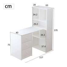 Corner Desk With Integrated Bookcase, 117 * 63 * 135 Cm, Desk With 4 Storage Compartments And 3 Sliding Drawers, White