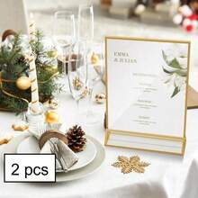 6个4x6英寸（10x15厘米）亚克力标牌架，带金色边框和立式支架 - 双面桌面菜单展示架，适用于婚礼桌号、餐厅标牌、照片和艺术展览 - 金色 - 查看 14