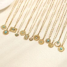 一件独特设计的304不锈钢绿松石吊坠项链，专为女性打造，时尚个性，百搭风格。 - 金色 - 查看 4