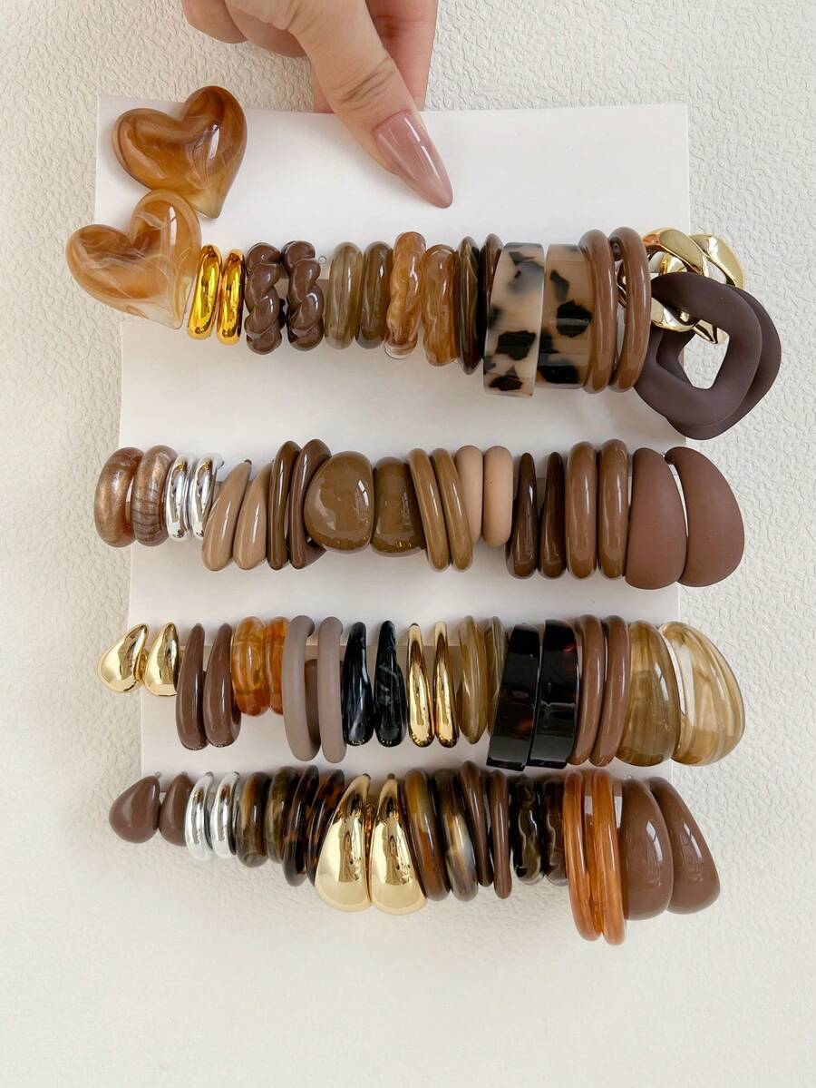 Random 1-10 Pairs Coffee Heart Elegant Exquisite Old Money Style Vintage Street Y2K Acrylic Exaggerated Fashion Boutique Earrings Set Combination Women's Mother's Day Valentine's Day Christmas New Year Gift Daily Wear - Multicolor - View 1