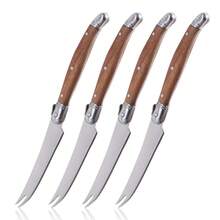 Juego de cuchillos de queso Jaswehome Laguiole, cuchillo de punta, madera de sapeli natural, rebanador multifuncional, cuchillo de queso suave y semiduro - 4 piezas - Ver 2