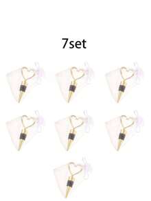 6 Sets (12 Pcs) - (1 Set = 1 Pc Heart-Shaped Wine Stopper + 1 Pc Organza Bag), Heart-Shaped Wine Stoppers, Bridal Wedding Favors, Gifts For Guests. Plastic Heart-Shaped Wine Stoppers With White Organza Bags, Wedding Gifts, Fresh Holiday Party, Halloween Decor, Halloween Party Supplies, Christmas Decor. - Gold - View 5