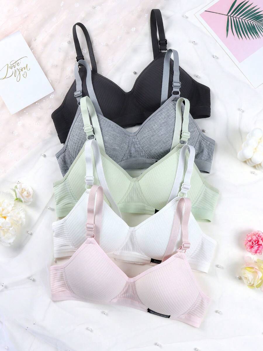 5pcs/Set Teen GirlBras, Wireless Bras For Developing Breasts, Comfortable Bras To Prevent Sagging, Adjustable Straps, Non-Removable Pads, Suitable For 13-16 Years Old Girls - Multicolor - View 1