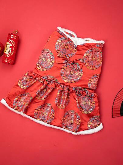 New Polyester Chinese Festival Pet Dress, Suitable For Outings Or Home Wear For Small To Medium Poodle And Bichon Frise Dogs