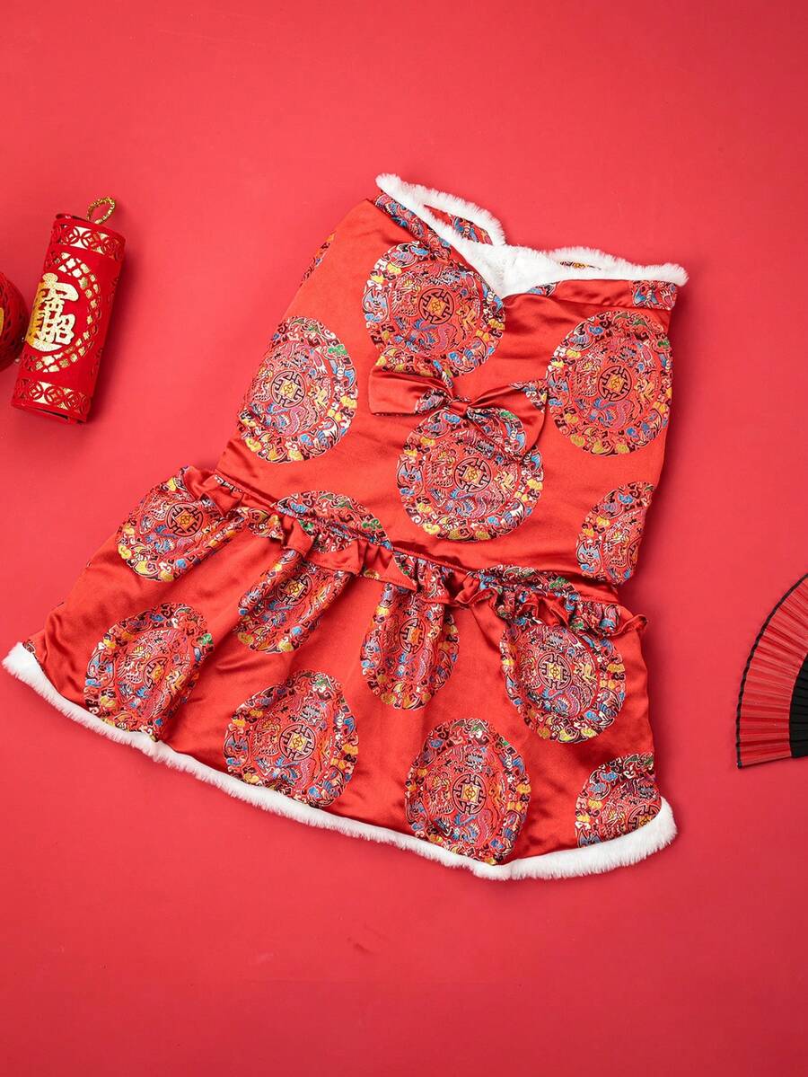 New Polyester Chinese Festival Pet Dress, Suitable For Outings Or Home Wear For Small To Medium Poodle And Bichon Frise Dogs - Red - View 1