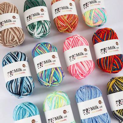 5股多色染色纱线套装，适合编织和制作各种物品，色彩丰富，柔软舒适，是初学者编织围巾、毛衣、帽子、手套和其他手工工艺品的理想选择。