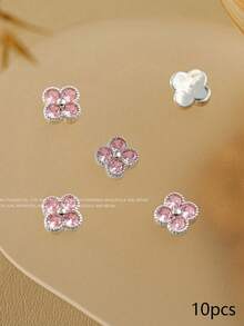 10 件装奢华优雅方形美甲饰品，Y2K 极简美甲配件，情人节必备，闪亮白色和粉色水钻，适合多种 DIY 美甲装饰，短指甲，法式美甲