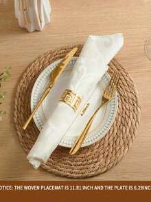 6pcs Woven Placemats, Round Rattan Placemats, Natural Handwoven Water Hyacinth Placemats, Farmhouse Style Wicker Woven Table Mats, Suitable For Dining Table, Home, Wedding