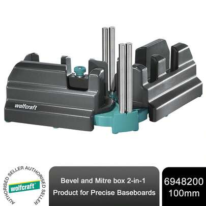  Wolfcraft Bevel And Mitre Box 2-In-1 100 Mm, Precision Mitre Cutting Tool For Skirting Boards And Mouldings, Accurate Angle Cuts For Clean Professional Results