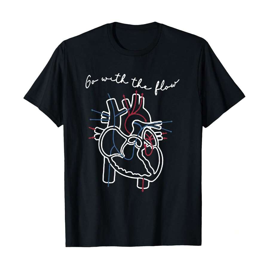 CVICU Cardiac Nurse Anatomy Cardiology Human Heart Flow T-Shirt, Men's 100% Cotton Basic Tee - Soft & Breathable, Everyday/Active Essential - Black - View 1