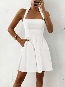 فستان قصير كاجوال للنساء من Unadoll بتصميم سحاب خلفي مكشوف وياقة حلقية، مناسب للشاطئ والعطلات وعيد الحب والحياة اليومية والمواعدة ومهرجانات الموسيقى وأعياد الميلاد وغيرها من المناسبات - أبيض - مشاهدة 8
