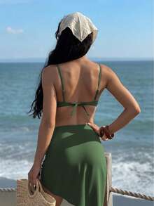 RWX VEST Women's Beach Set With Cover-Up – Elegance And Sophistication In Every Detail 2025 XX386 - Army Green - View 4