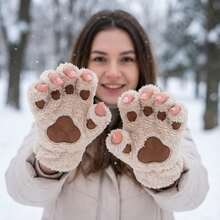 A Pair Of Gloves  Cute  Casual    Plush    Appliques  Lace Up     Gloves/Plush Gloves/Warm Gloves/Cat Paw Gloves  Daily  Sporty  Gift    Winter - Xám - Xem 6
