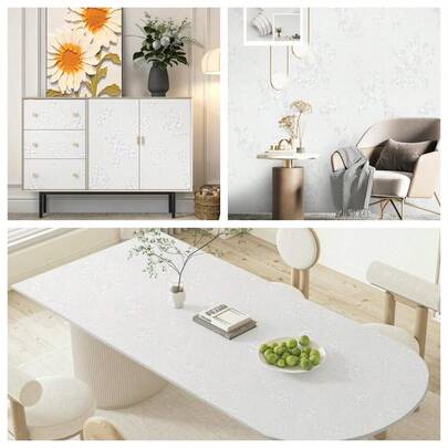 1 Roll Of Ins Style Light Relief White Floral Self-Adhesive Wallpaper. White Rose Floral Wallpaper. Self-Adhesive, Waterproof, Removable, Suitable For Bedroom, Living Room, Dining Table, And Wall Decoration. Vinyl Waterproof, Moisture-Proof, Thickened, Durable. DIY Home Decoration Wallpaper. Kitchen Sticker 17.7inx39.3/118.1/196.8in