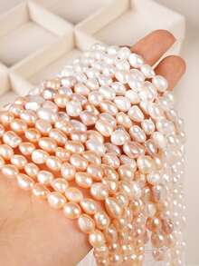 1串20厘米/7.87英寸，0.6-0.7厘米/0.23-0.27英寸，白色/橙色/混色直孔双面巴洛克天然淡水珍珠珠，天然养殖淡水珍珠串，适用于DIY手工手链、项链、吊坠等饰品制作装饰 - 彩色 - 查看 8