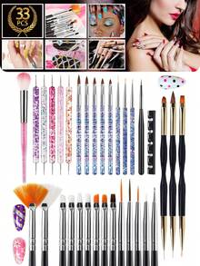 33pcs Nail Art Brushes Set,Include Acrylic Nail Brush,Nail Brushes For Nail Art,Nail Art Dotting Tool Set,Nail Art Tool Set,Nail Art Liner Brush,Nail Dust Brush,Nail Drawing Pens For Beginners And Salon Home Use, Perfect For Creating DIY Nail Art Designs For Ramadan And Valentine's Day. - Multicolor - View 2