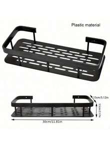 2 piezas/1 pieza Estantería de pared negra con 2 ganchos - Plástico resistente sin taladro, instalación con adhesivo/tornillo, estantería de almacenamiento para baño y cocina que ahorra espacio, sistema de estantería de almacenamiento para ducha, estantería de múltiples compartimentos para artículos de tocador, cosméticos, esenciales - Multicolor - Ver 10