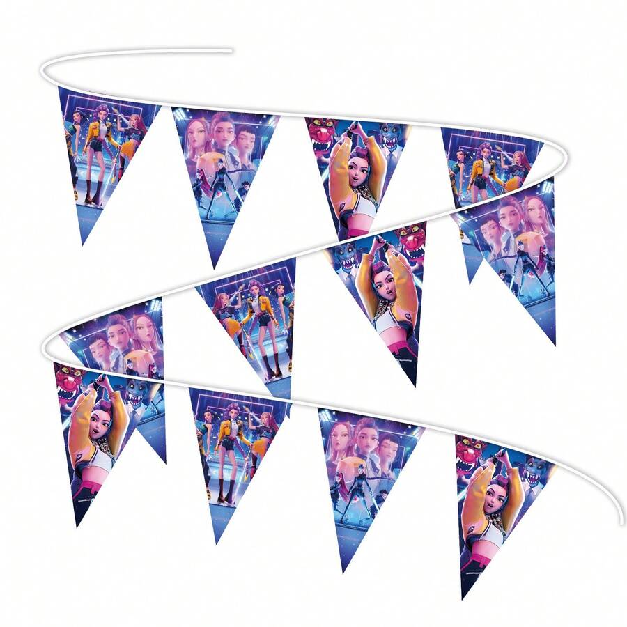 10pcs Huntrix K-Pop Witch Hunter Triangle Flags (10pcs, 20cm/7.87in X 29cm/11.42in) - Anime Character Themed Party Decorative Triangle Pennants, Suitable For Halloween, Thanksgiving, Christmas, Valentine's Day, Birthday Celebrations, Gifts For Teens And Adults - Multicolor - View 1