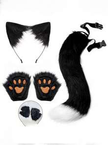 1pc Black Cat Ear Headband Hair Hoop, Furry Headpiece For Women, Cosplay, Halloween, Carnival - Multicolor - View 1
