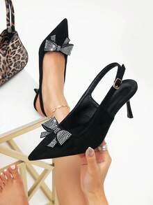 Women Shoes Lady Heels Black Suede Pointed Toe Slingback Heels Fashion Sexy Heels Elegant Party/Date Dress Shoes - Black - View 3