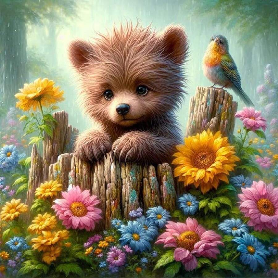 MRMIOOM 5D Diamond Painting Kits For Adults, Cute Bear Full Drill Diamond Art Kits For Beginners, DIY Round Diamonds Pictures Gem Art And Crafts Home Decor 13.78x13.78 Inch - D010-美國 - 查看 1