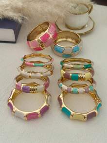 1件糖果色珐琅质感合金手镯，适合女性日常通勤、朋友聚会、浪漫节日、街拍、时装秀等场合佩戴（手镯的纹理和颜色可能与实物略有不同） - 彩色 - 查看 6