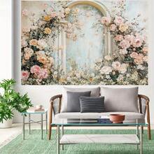 2D flaches Banner 1 Stück Vintage Garten Blumen Hintergrund - Romantische Bögen geschmückt mit blühenden Rosen und zarten rosa Blüten. Eine märchenhafte Polyester Fotografie Kulisse, perfekt für Hochzeiten, Jahrestage, elegante Veranstaltungen und Partydekorationen. Hochzeitsdekoration. - 1 PCS (1 Stück) - Übersicht 6