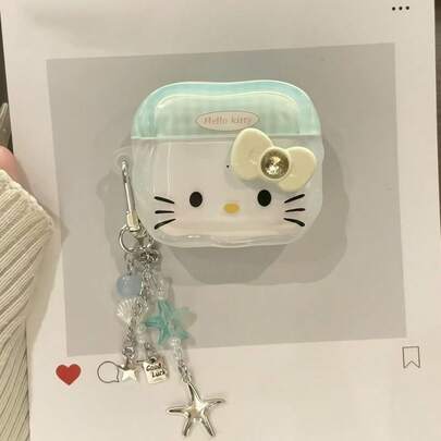 SANRIO Hello Kitty IP Element 防震猫咪图案 1 件装格子蝴蝶结 Katie 款第四代无线蓝牙耳机保护套（两侧随机挂绳）生日礼物 春季