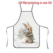 1pc Easter White Watercolor Floral Bunny Apron, Fawn Bunny + Daisy Bouquet Decor, Healing Vibe, Durable Cooking Apron Suitable For Bakers, Cake Decorators, BBQ Enthusiasts, Gardeners, Painters, Nail Artists - Perfect Gift For Home And Professional Chefs - Multicolor - View 11