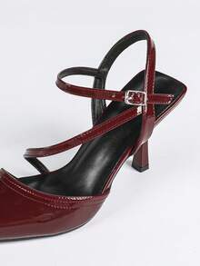 Women's Burgundy Pointed Toe Slip-On Daily Casual Minimalist Chic Hollow Soft Bottom Stiletto High Heel Shoes - Burgundy - View 7