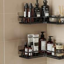 Modern Style Corner Shower Rack, Corner Bathroom Shelf, 3-Piece Sticky Rust-Proof Stainless Steel Shower Rack With Soap Dish, No Drilling Required For Shower Storage, Suitable For Dormitories And Rental Bathroom Storage Shelves, Black. - 黑色 - 查看 6