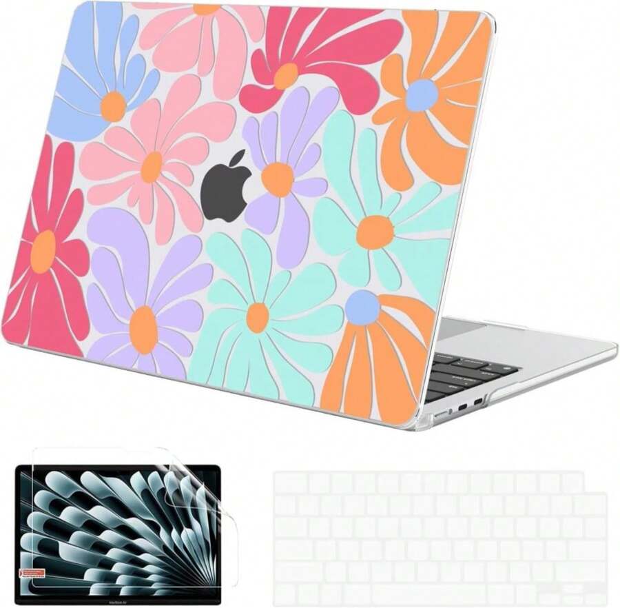 G JGOO Compatible With MacBook Air 15 Inch Case 2025 2024 2023 Release M4 A3241 M3 A3114 M2 A2941, Clear Protective Plastic Hard Shell Case + Keyboard Cover + Screen Protector, Colorful Flowers - MàuF - Xem 1