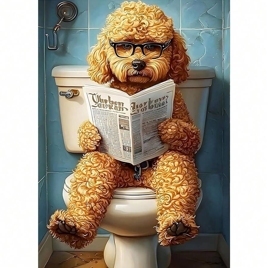 GDYEEH DIY 5D Dog Reading Newspaper Diamond Art Kits, Round Full Drill Sparkling Toilet Diamond Painting Picture, Puppy Painting By NFUmbersss Art Kits For Adults Beginners Home Wall Decor 12x16 Inch - UCGD414 - 查看 1