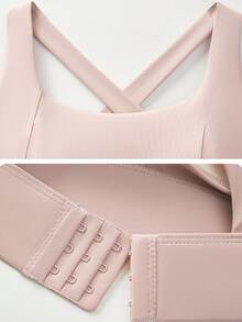 Sujetador deportivo sin cables con espalda cruzada y tirantes, con almohadillas extraíbles, cómodo camiseta interior delgada para correr, yoga y uso al aire libre - Rosa - Ver 6