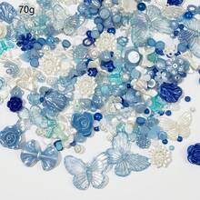 70g Bag Of Light-Colored Transparent Blue & Pink 3D Rose Flowers, Crystalline And Translucent, Suitable For Handmade Bracelets, Phone Cases, Necklaces, Jewelry, Earrings, Decorative Notebooks, Props, Photography Decor, Greeting Cards, And DIY Gifts For Friends, Multi-Purpose Pierced Jewelry, And Valentine's Day Decorations. - Blue Powder - View 3