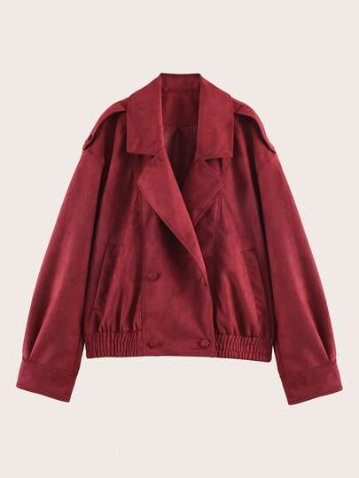 Solid Color Double-Breasted Suede Jacket, Autumn/Winter