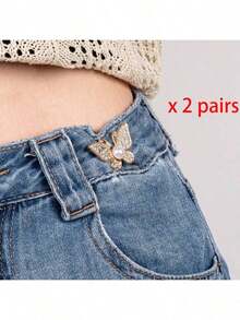 1 Pair Adjustable Butterfly Waistband Button, Detachable And Seamless, Ideal For Altering Waist Size On Jeans, No Need For Sewing Or Nailing - Waist Slimming Tool