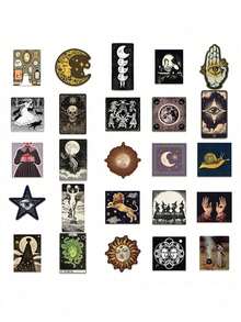 50pcs Retro Mysterious Starry Sky Stickers, Suitable For Laptop, Luggage, Notebook, Desk, Room Decor, DIY Crafts, School Supplies, Back To School Season - 彩色 - 查看 7