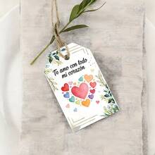 10/200个定制吊牌，适用于情人节、斋月、礼品、感谢卡、服装标签、价格标签，尺寸5x9厘米，适用于商店、服装、珠宝展示、纸制品等，轻便零售店用。 - 情人節吊牌5X9-1 - 查看 3