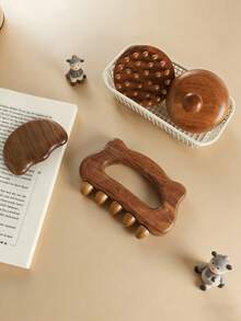 3件套天然檀木材质粗齿按摩梳，身体按摩刮痧板，肌肉放松按摩工具，小型便携式刮痧按摩板，男女通用