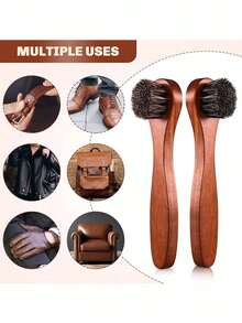 4件套马毛鞋刷套装，抛光刷，皮革鞋靴护理刷，天鹅绒鞋布 - 彩色 - 查看 10