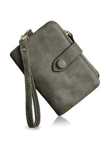 MIYIN Women's Bifold Leather RFID Wallet With Wrist Strap Card Slots ID Window And Zipper Coin Pouch For Women Money Wallet Mini Wallet Purse Wallet Small Wallet Wristlet Wallet Travel Essential Badge Holder Lanyard Id Card Holder Id Holder - Army Green - View 4