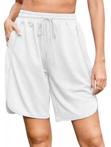 Quenteen Women's Sweat Shorts Bermuda Long Shorts Athletic Casual Loose Cotton Shorts (Available In Plus Size)A Valentine's Day 46QM - 9吋白色 - 查看 8