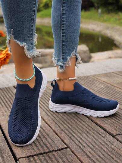 New Breathable Lightweight Mesh Knit Lace-Up Casual Shoes, Simple Washable Women Sports Shoes, Running Shoes, Walking Shoes, Road Running Shoes